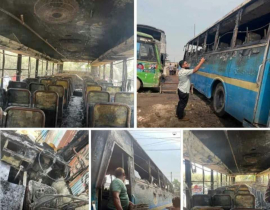 রাজধানীর মাতুয়াইল বাজারে জবির বাসে আগুন