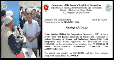 ন্যানো ইউরিয়ার পেটেন্ট পেলেন যবিপ্রবির অধ্যাপক জাভেদ